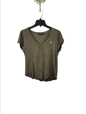 Polo Ralph Lauren Slub Cotton V-Neck T-Shirt Olive Green Pony Logo Medium